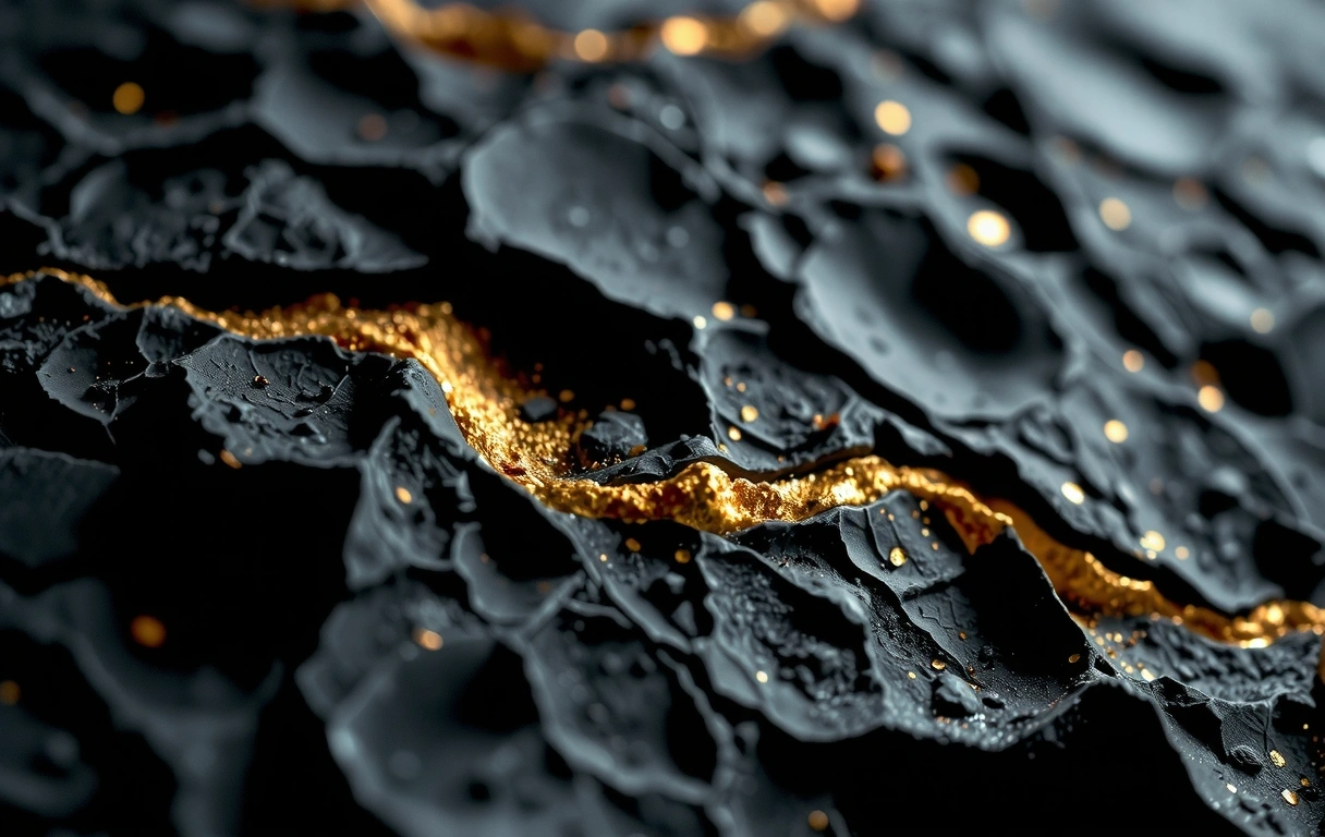 Tekstura powierzchni księżycowej z płynącą złotą żyłą